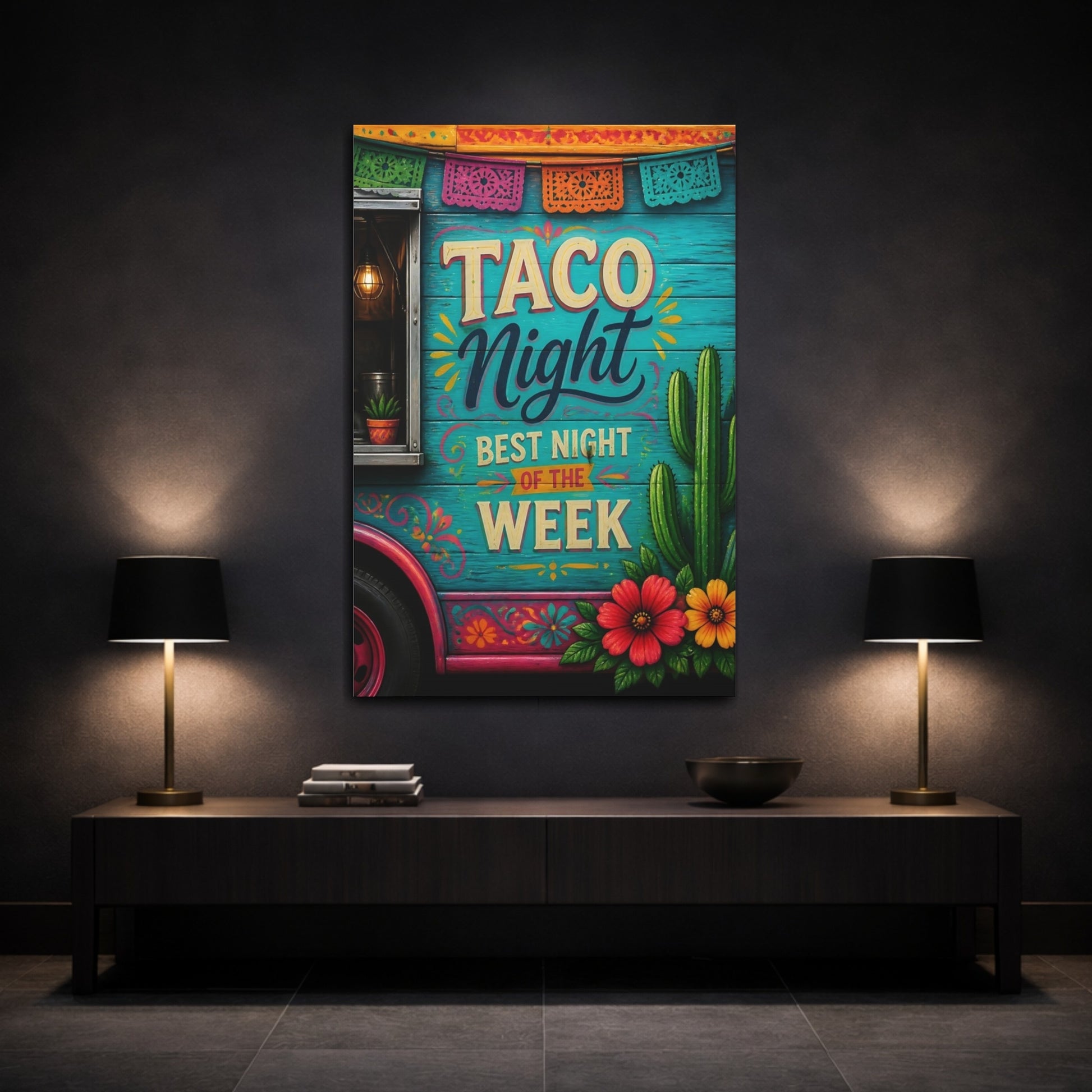 Mockup 3. Taco Night Quote Sign shown as canvas print