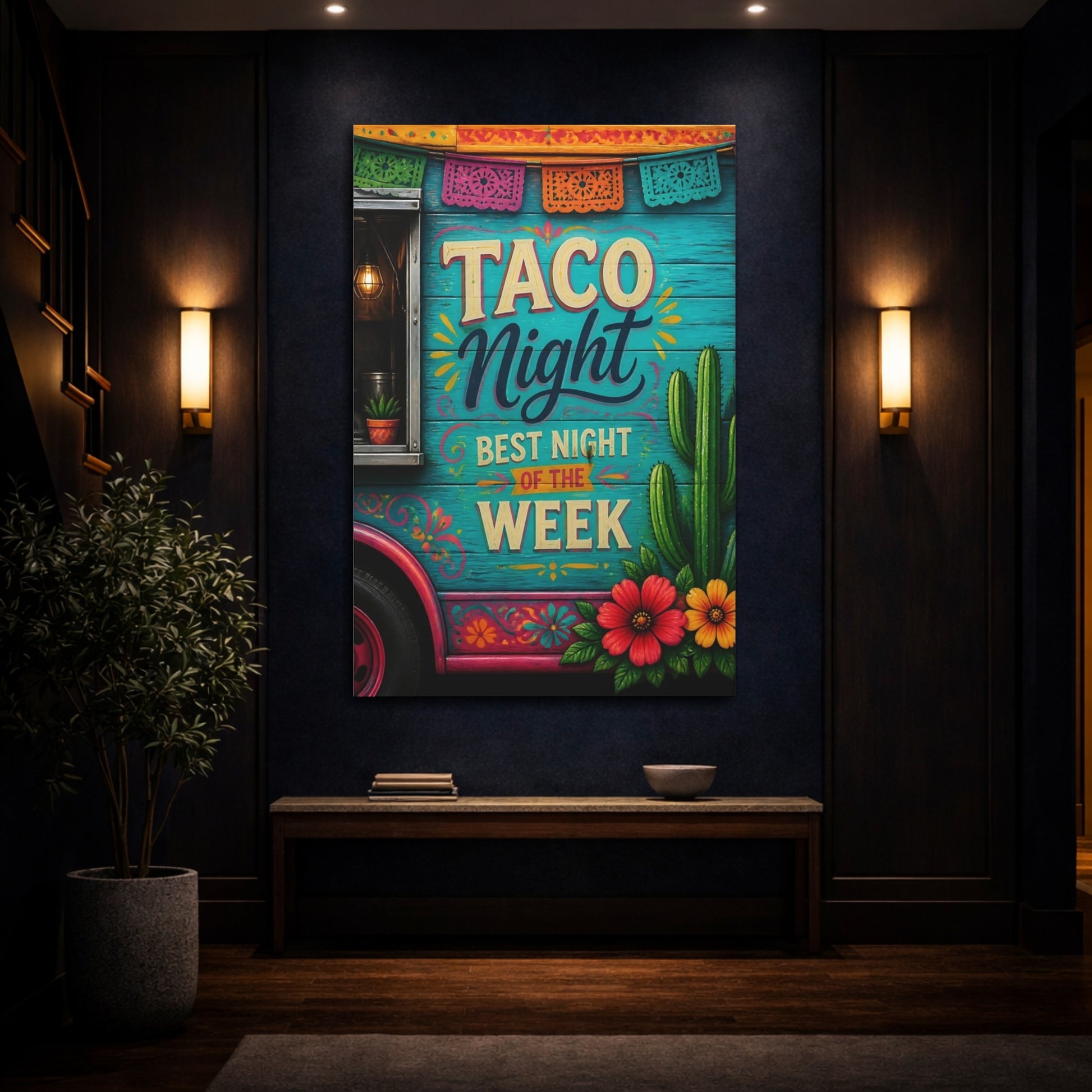 Mockup 4. Taco Night Quote Sign shown as canvas print