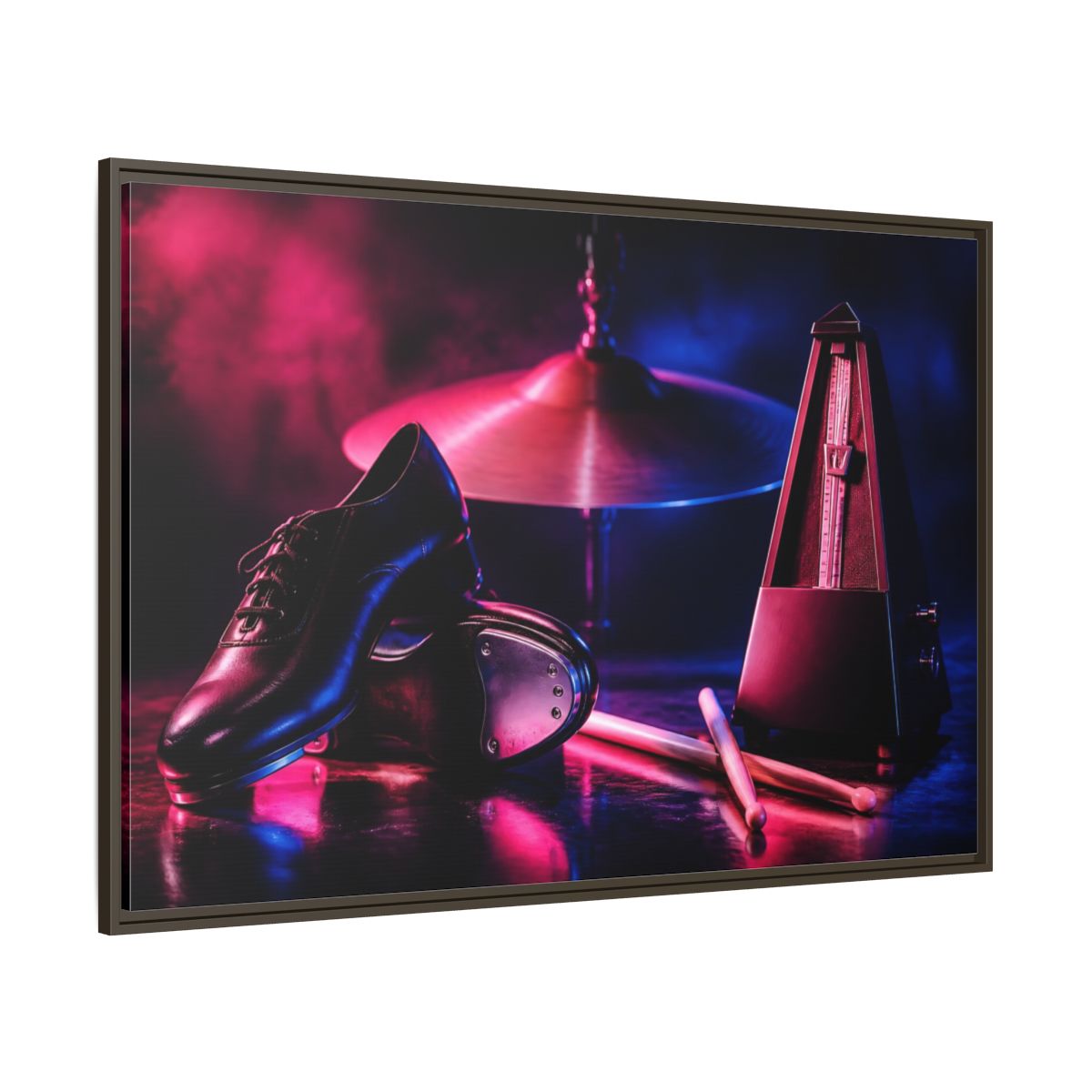 Side Mockup 8. Tap Shoes And Metronome shown as framed canvas print