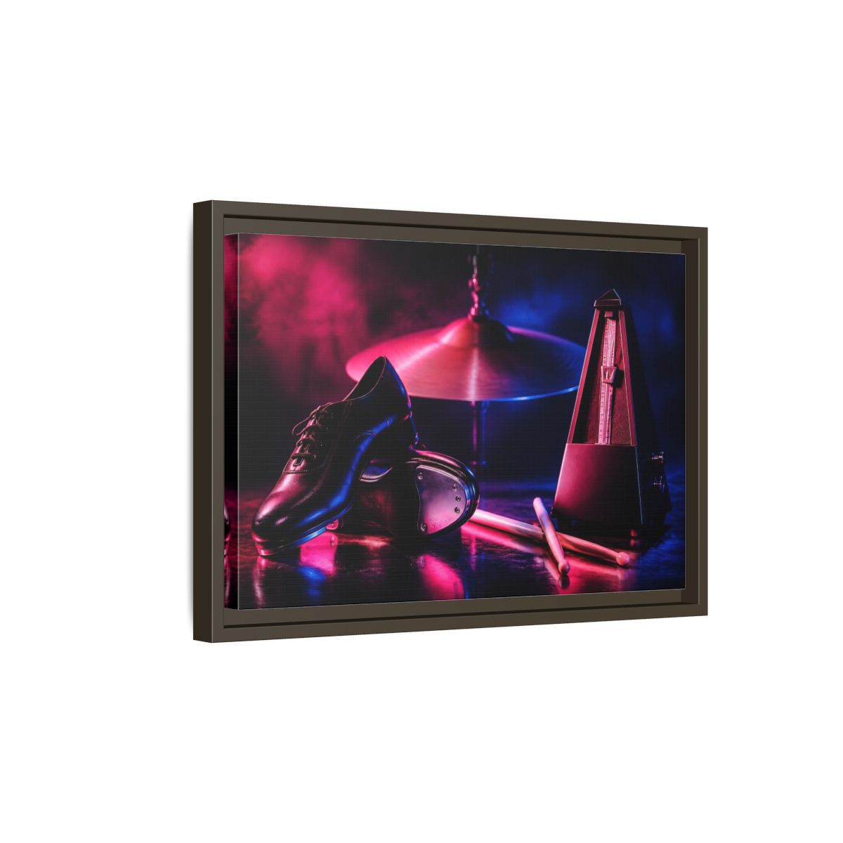 Side Mockup 5. Tap Shoes And Metronome shown as framed canvas print