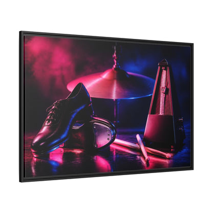 Side Mockup 12. Tap Shoes And Metronome shown as framed canvas print