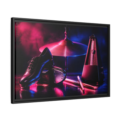 Side Mockup 14. Tap Shoes And Metronome shown as framed canvas print