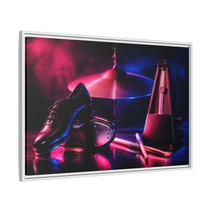 Side Mockup 9. Tap Shoes And Metronome shown as framed canvas print