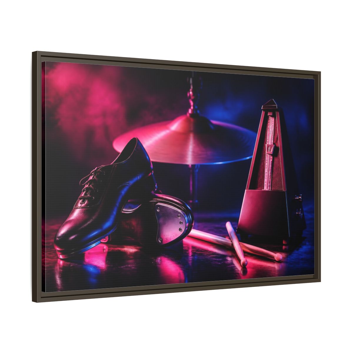 Main Mockup. Tap Shoes And Metronome shown as framed canvas print