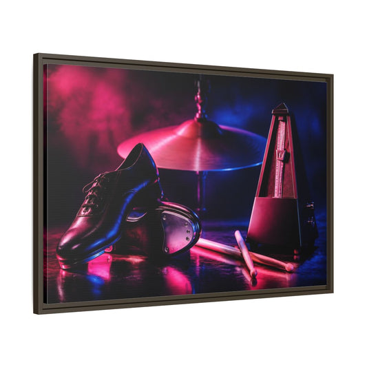 Main Mockup. Tap Shoes And Metronome shown as framed canvas print