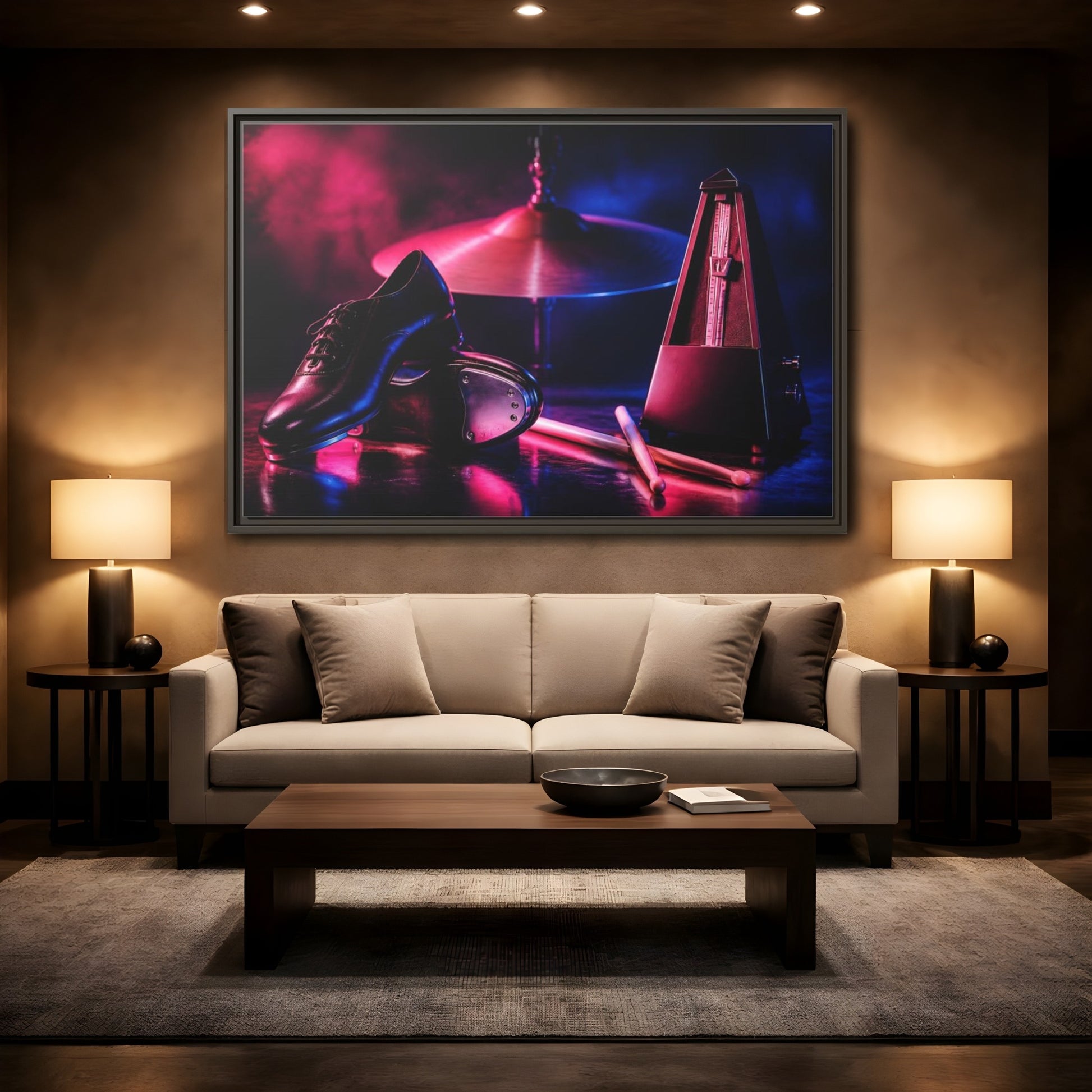 Mockup 2. Tap Shoes And Metronome shown as framed canvas print
