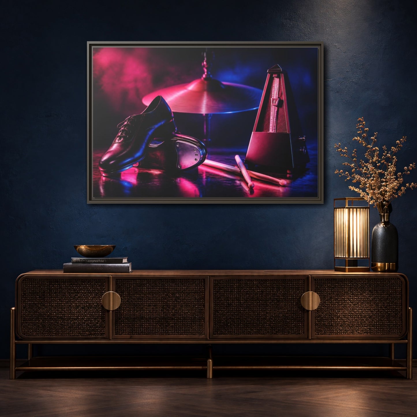 Mockup 4. Tap Shoes And Metronome shown as framed canvas print