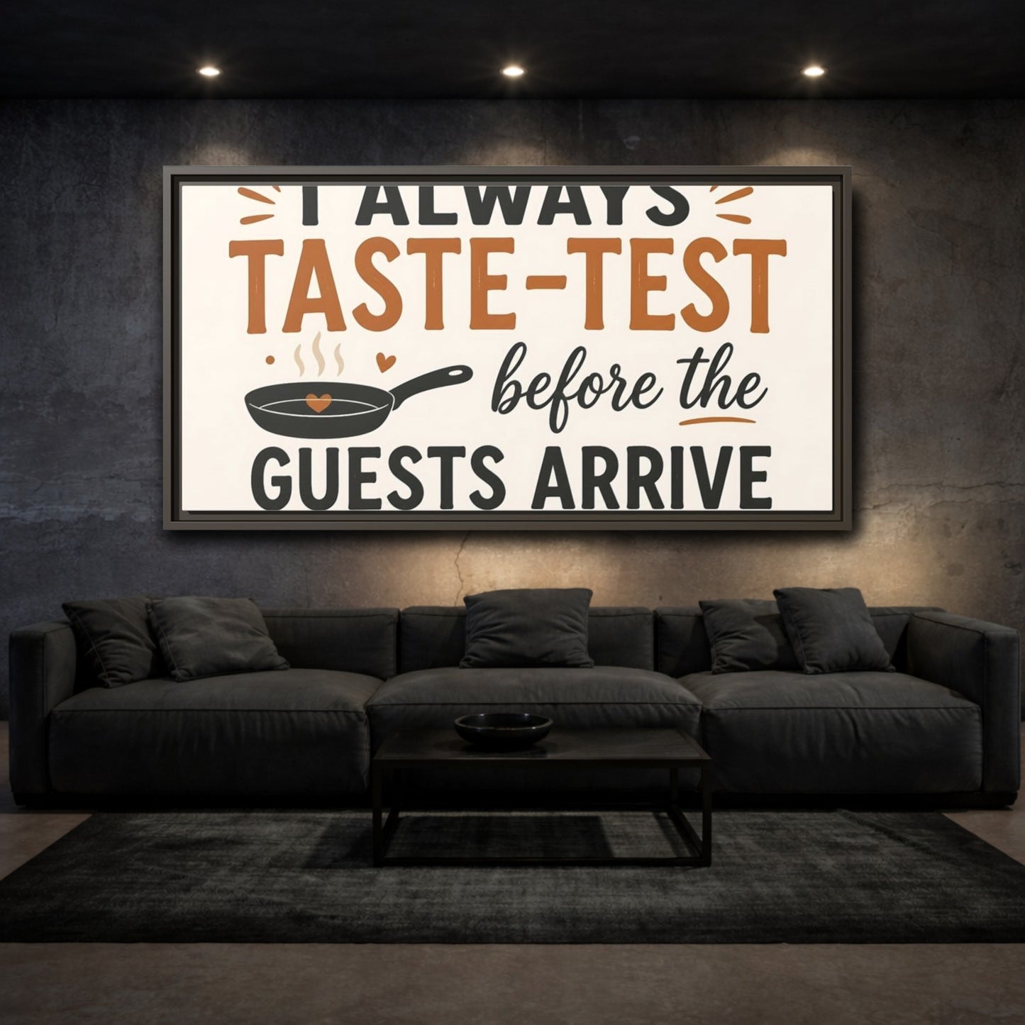 Mockup 3. Taste-Test Kitchen Quote shown as framed canvas print