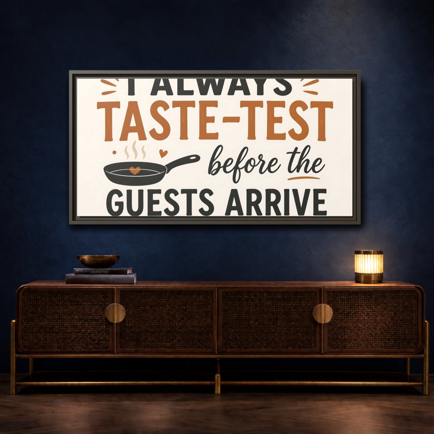 Mockup 4. Taste-Test Kitchen Quote shown as framed canvas print