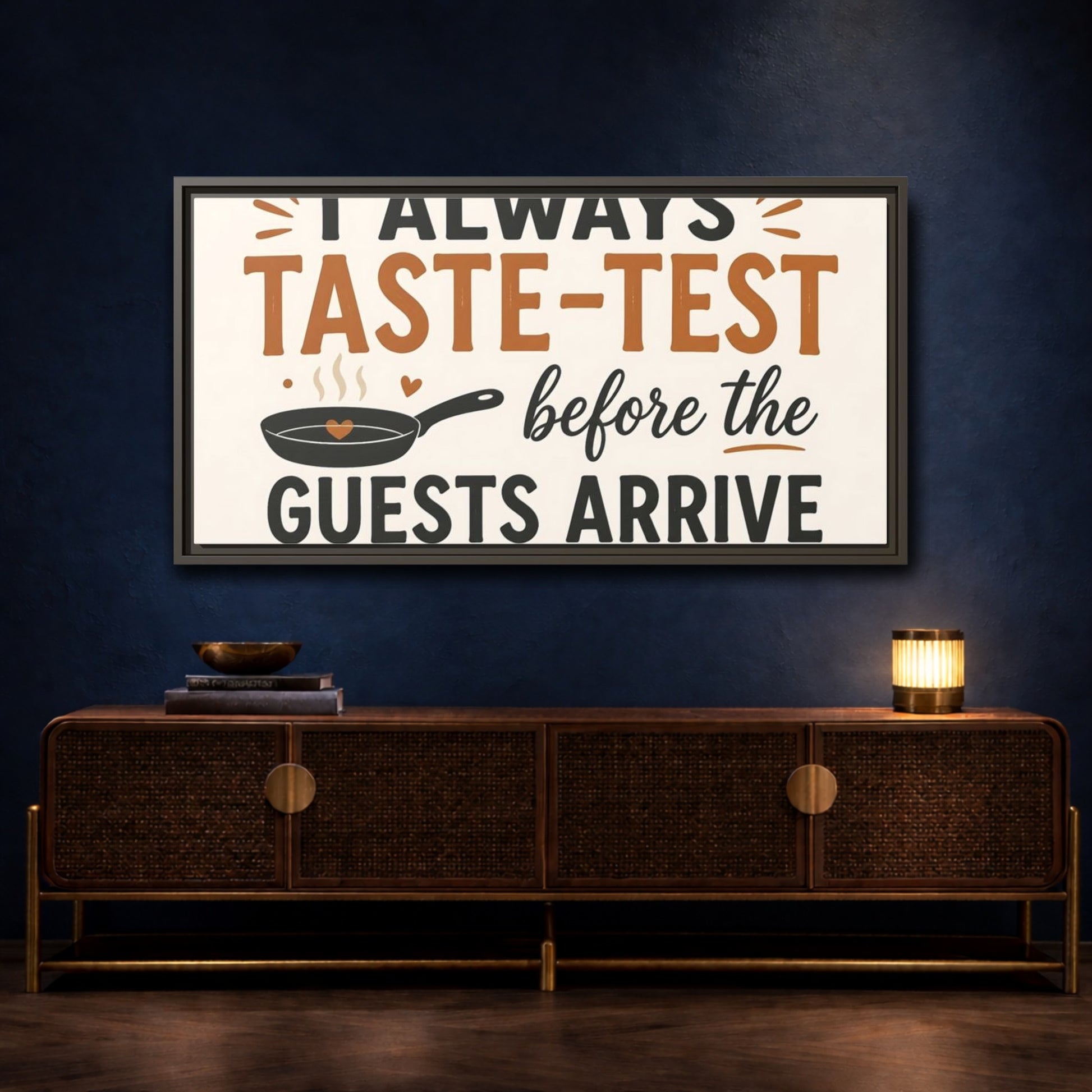 Mockup 4. Taste-Test Kitchen Quote shown as framed canvas print