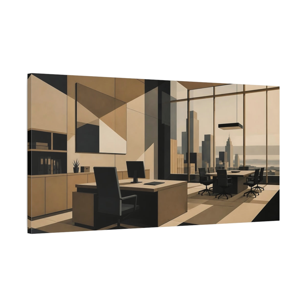 Main Mockup. Taupe Office Interior shown as canvas print