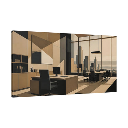 Main Mockup. Taupe Office Interior shown as canvas print