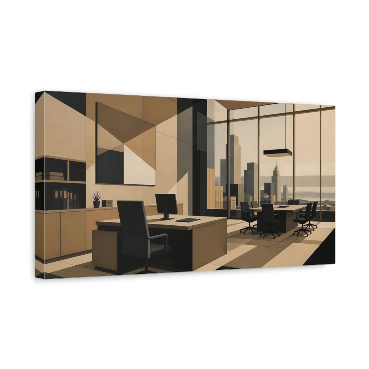 Side Mockup 3. Taupe Office Interior shown as canvas print