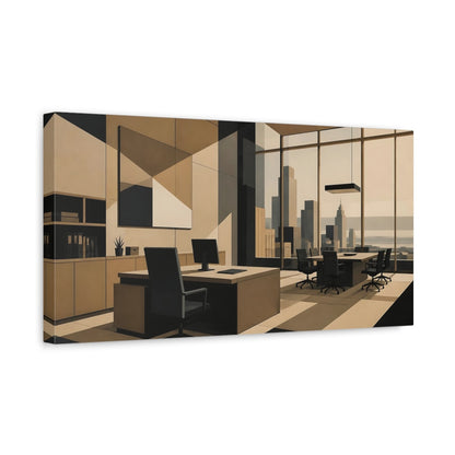 Side Mockup 3. Taupe Office Interior shown as canvas print
