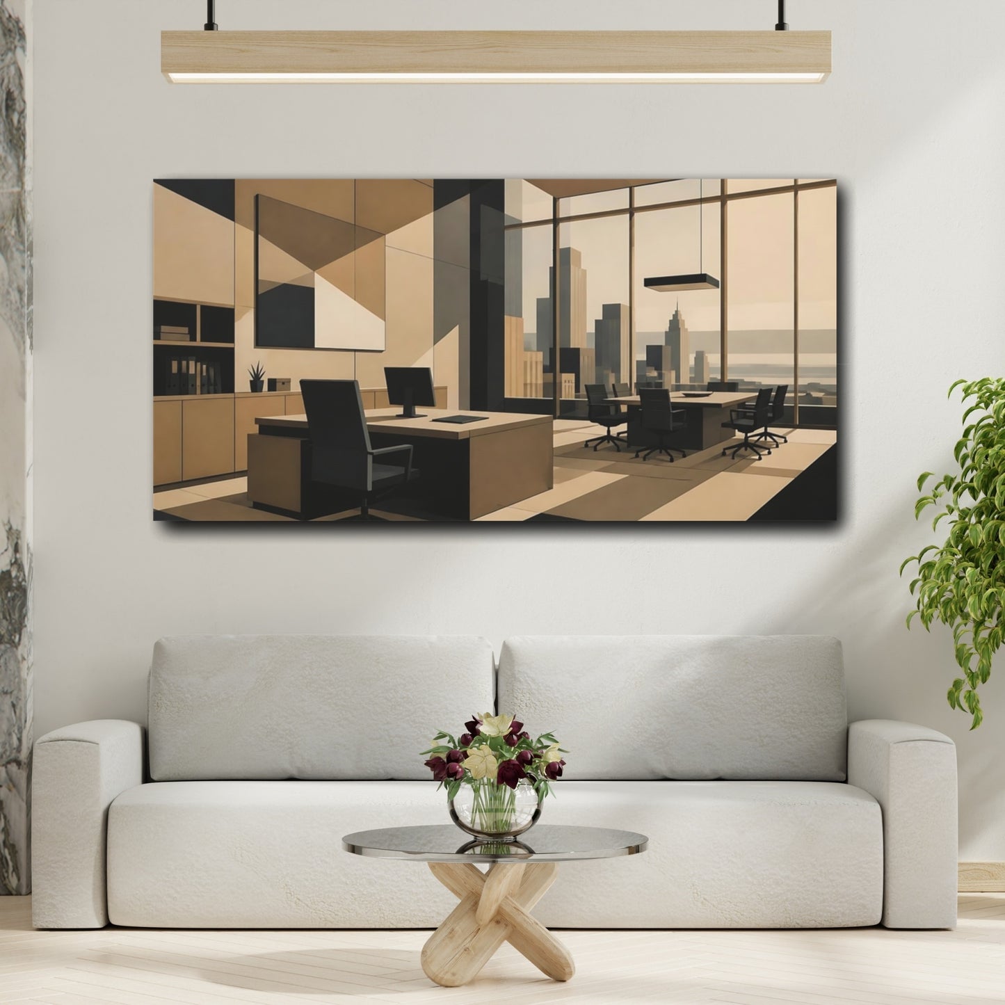 Mockup 2. Taupe Office Interior shown as canvas print
