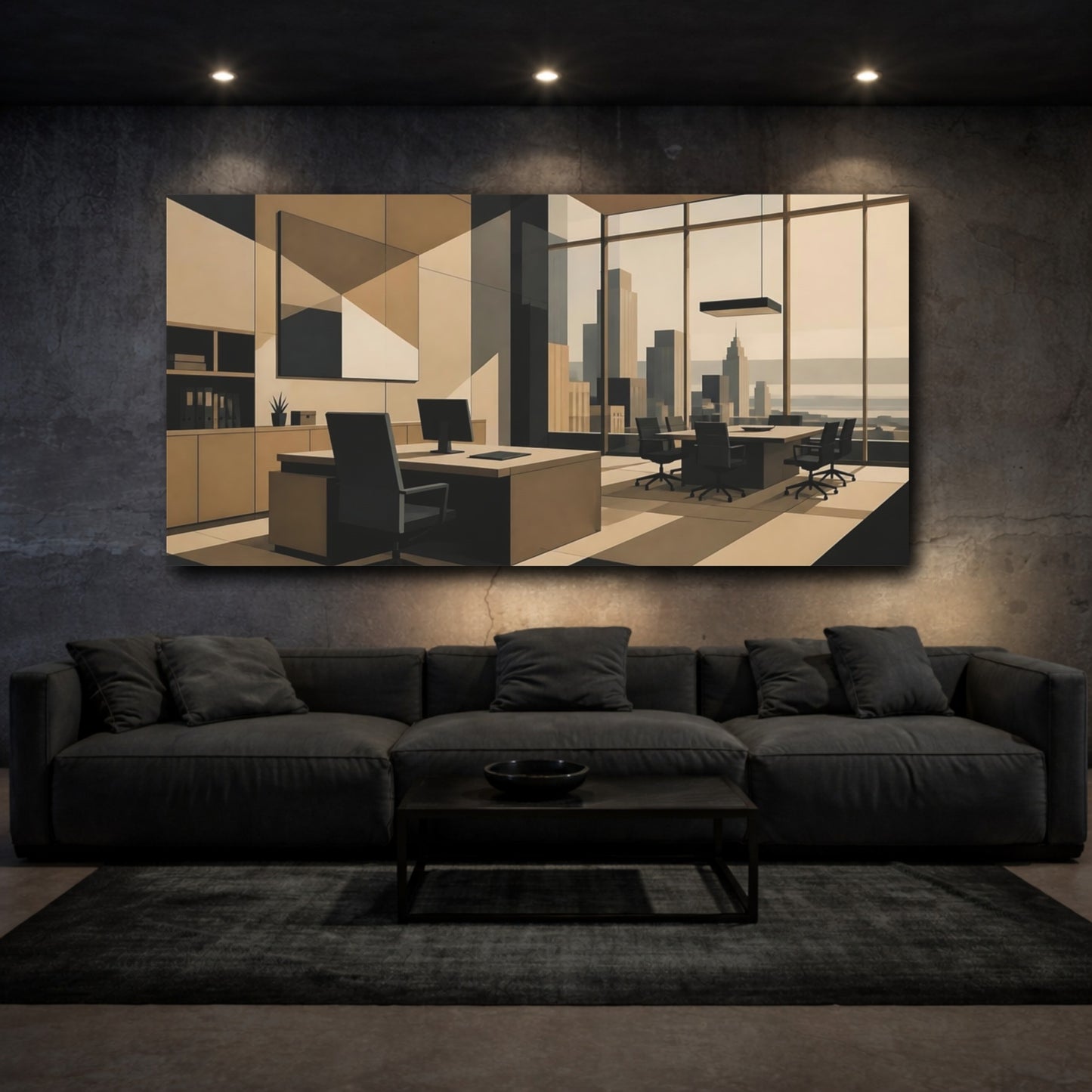 Mockup 3. Taupe Office Interior shown as canvas print