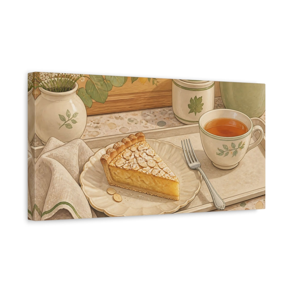 Side Mockup 3. Tea And Almond Tart shown as canvas print