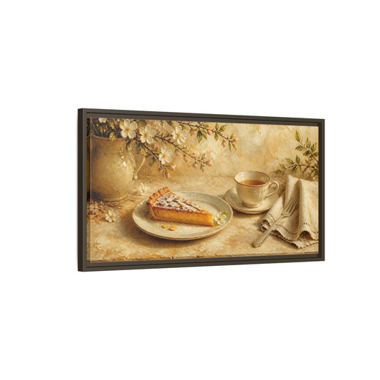 Main Mockup. Tea And Almond Tart shown as framed canvas print