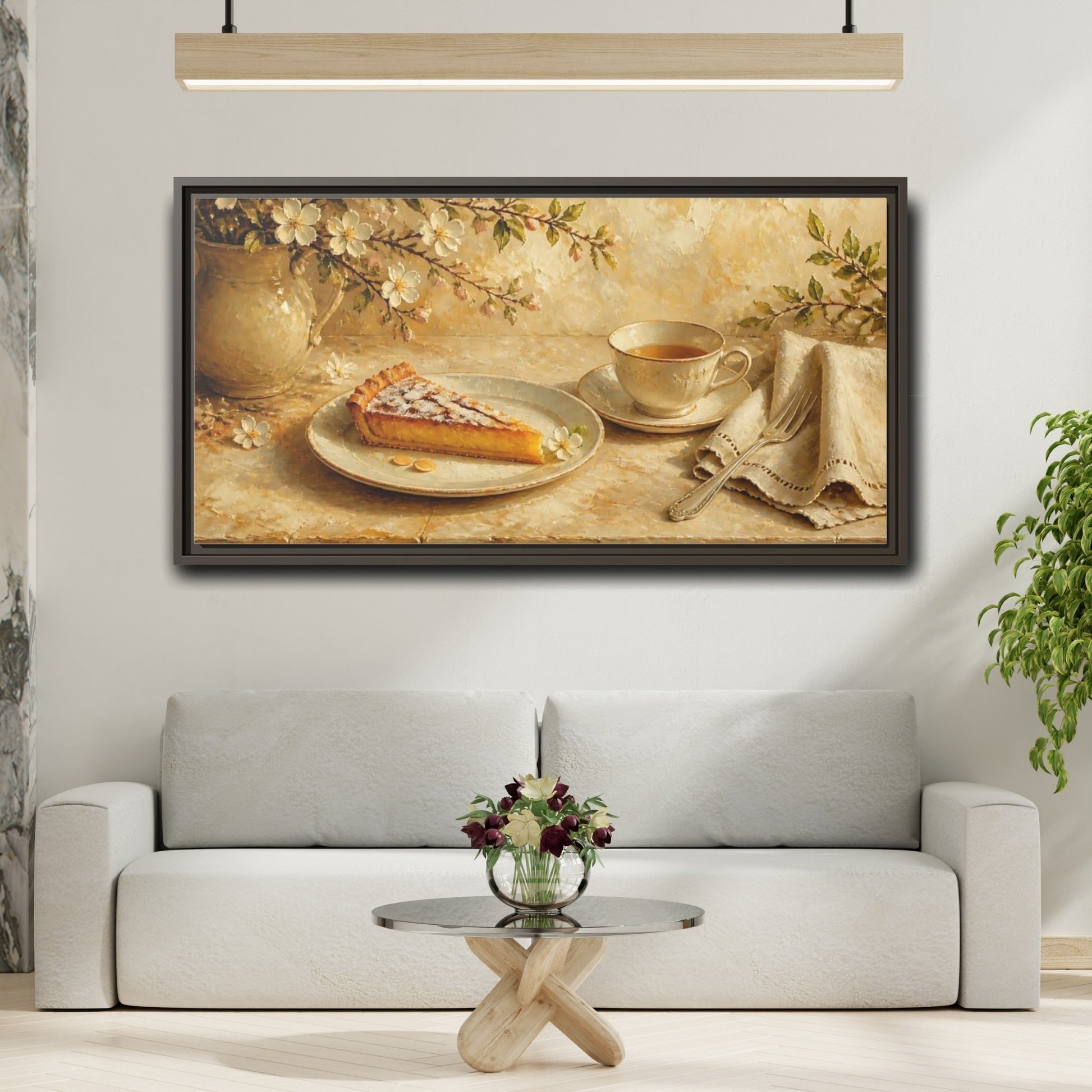 Mockup 2. Tea And Almond Tart shown as framed canvas print