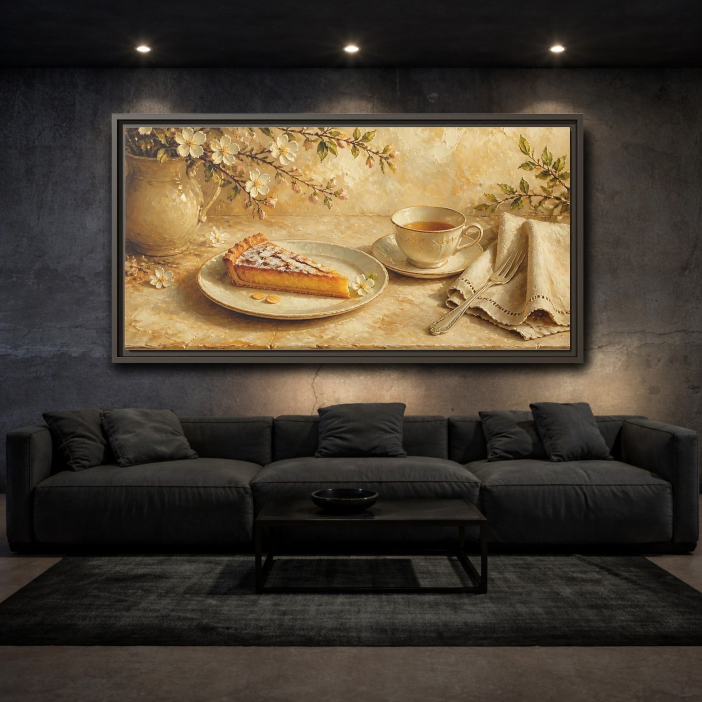 Mockup 3. Tea And Almond Tart shown as framed canvas print