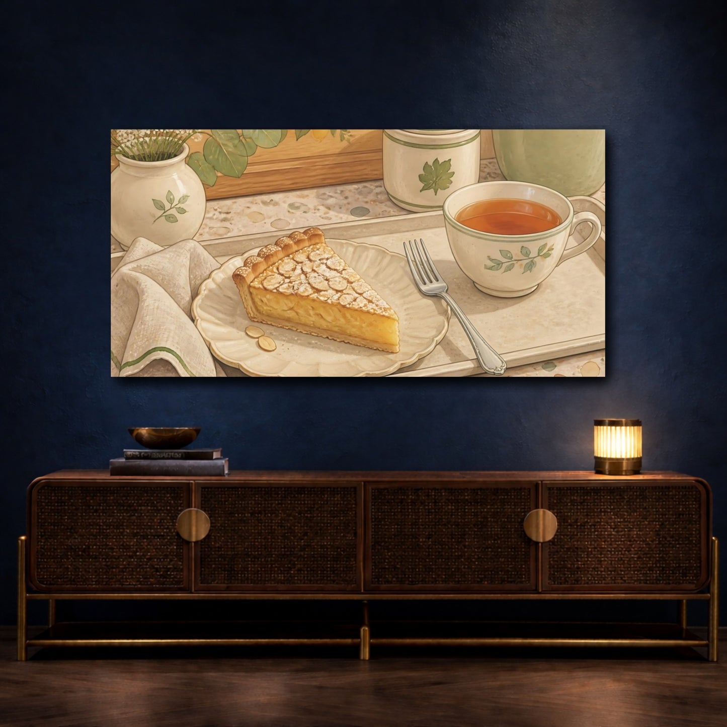 Mockup 4. Tea And Almond Tart shown as canvas print