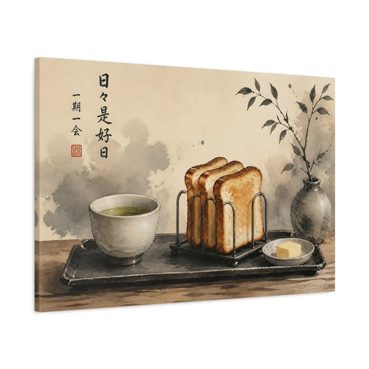 Main Mockup. Tea And Toast Still Life shown as canvas print