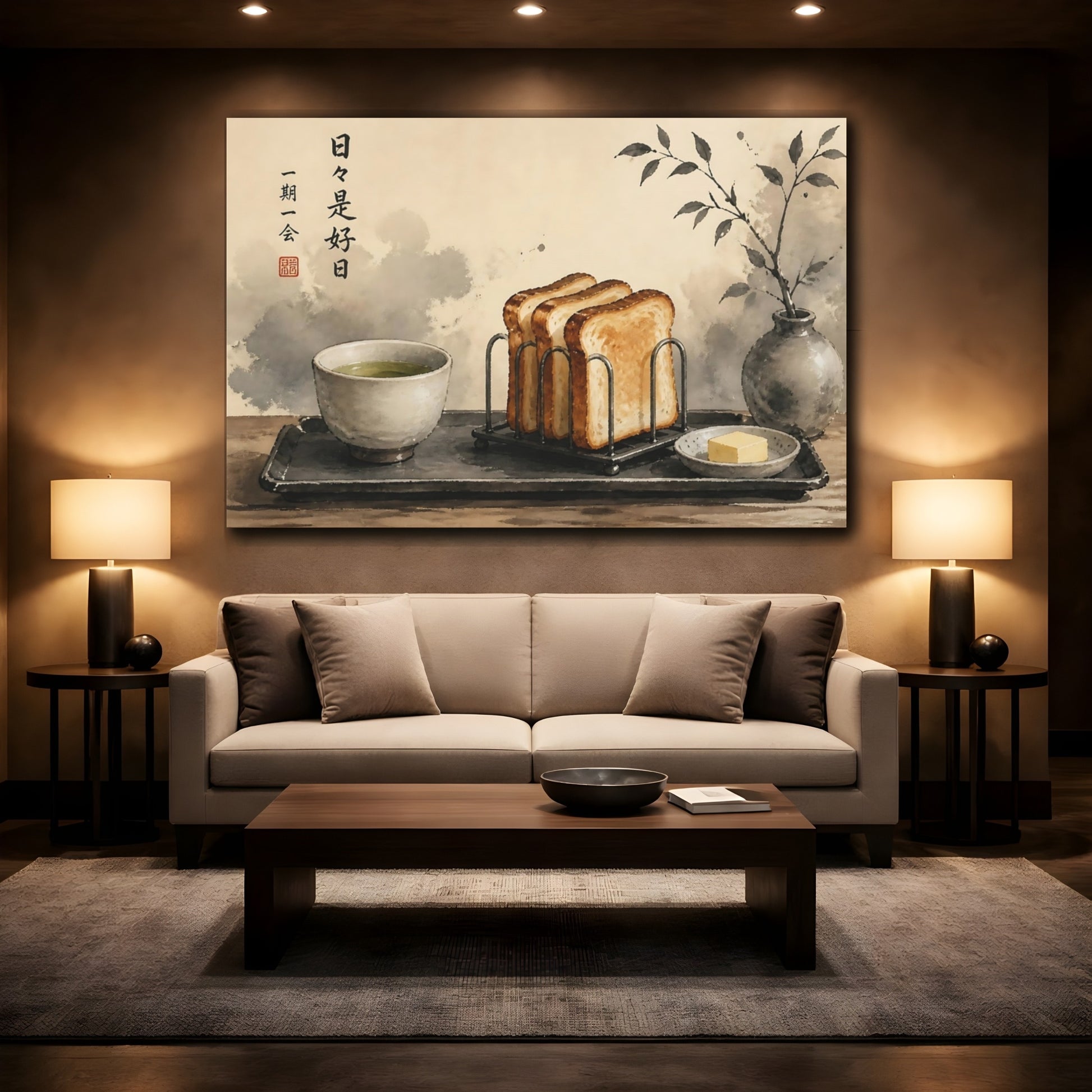 Mockup 2. Tea And Toast Still Life shown as canvas print