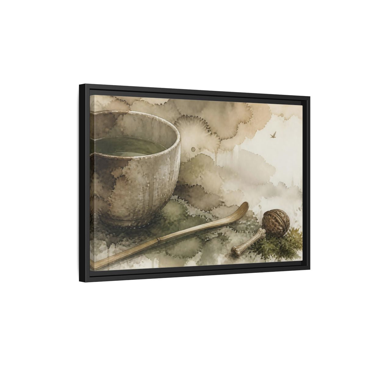 Side Mockup 3. Tea Bowl And Scoop shown as framed canvas print