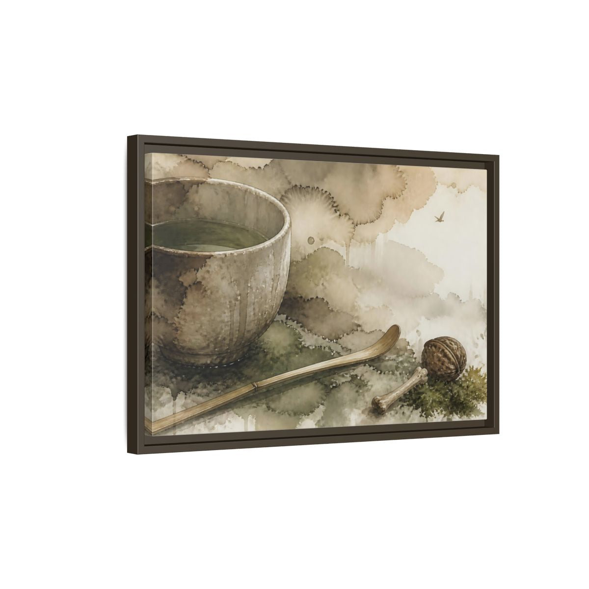 Side Mockup 2. Tea Bowl And Scoop shown as framed canvas print