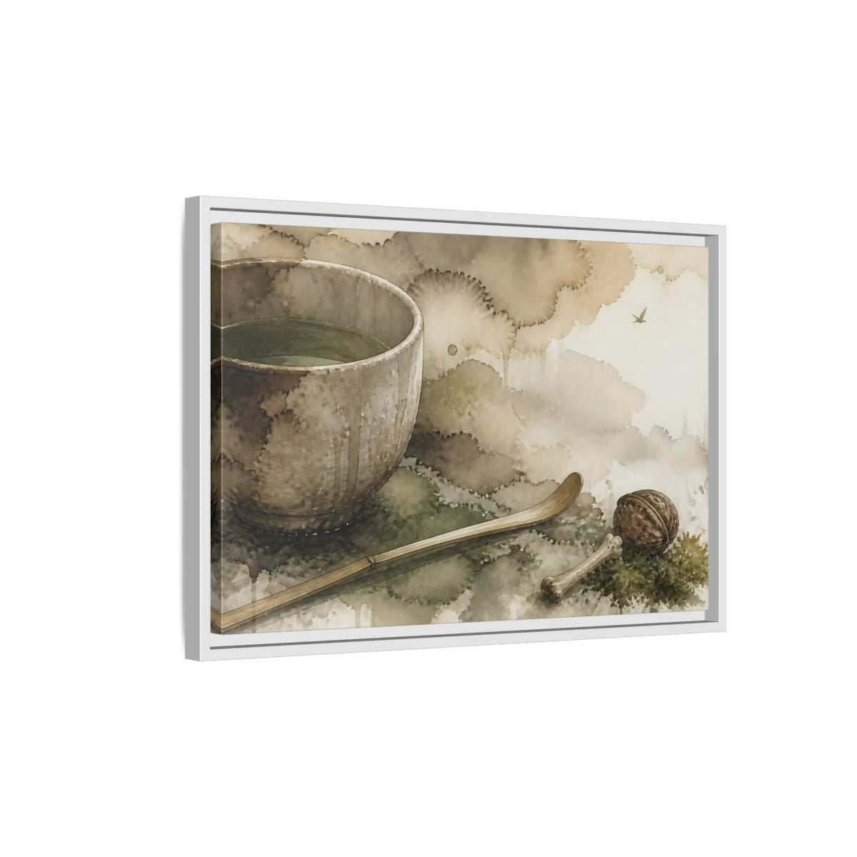 Side Mockup 1. Tea Bowl And Scoop shown as framed canvas print