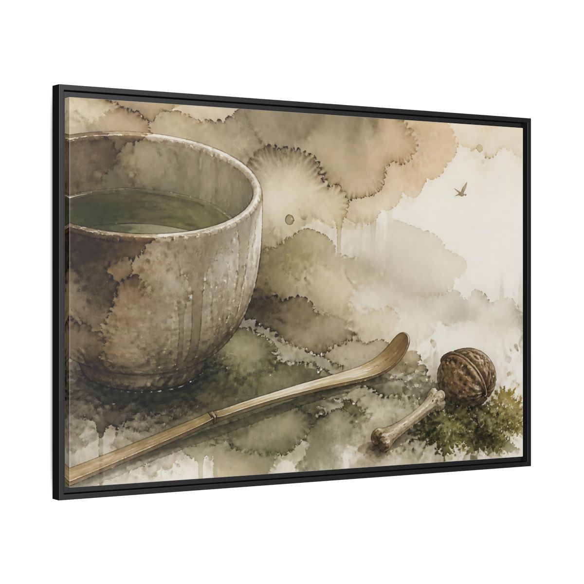 Side Mockup 12. Tea Bowl And Scoop shown as framed canvas print