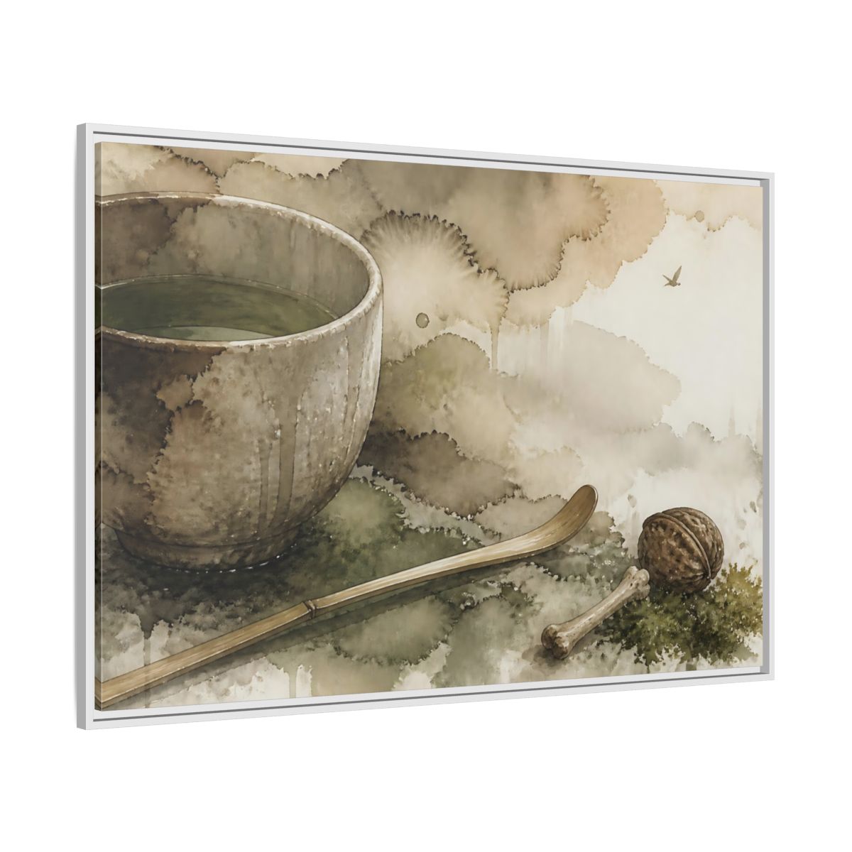 Side Mockup 7. Tea Bowl And Scoop shown as framed canvas print