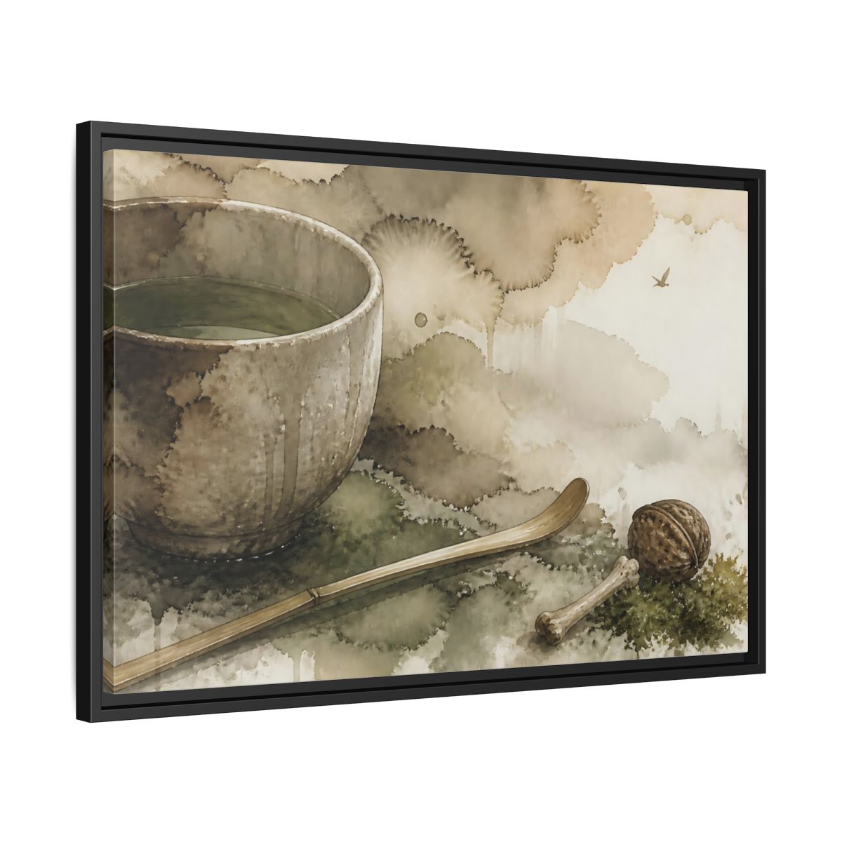 Side Mockup 14. Tea Bowl And Scoop shown as framed canvas print