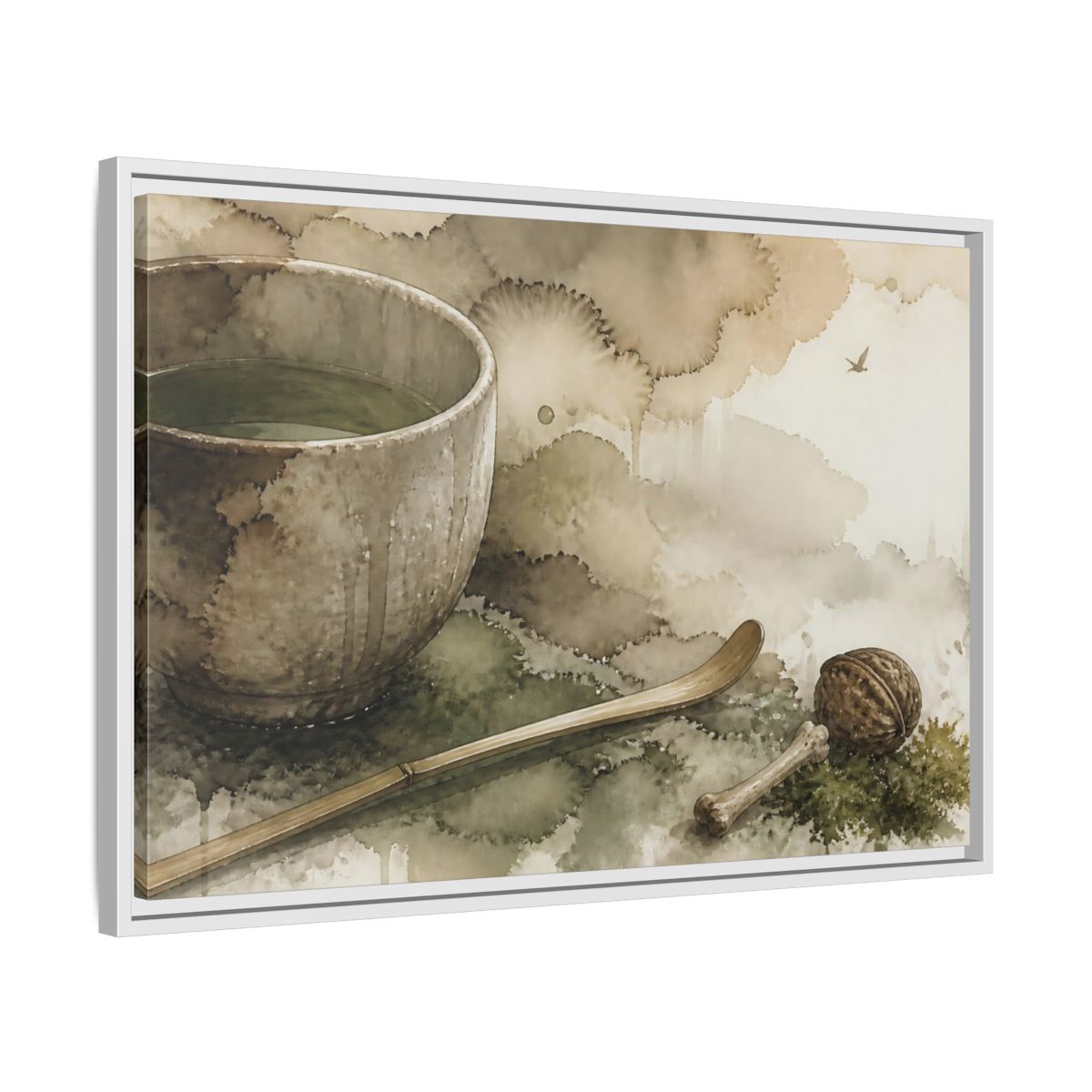 Side Mockup 10. Tea Bowl And Scoop shown as framed canvas print