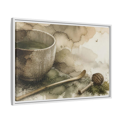 Side Mockup 10. Tea Bowl And Scoop shown as framed canvas print