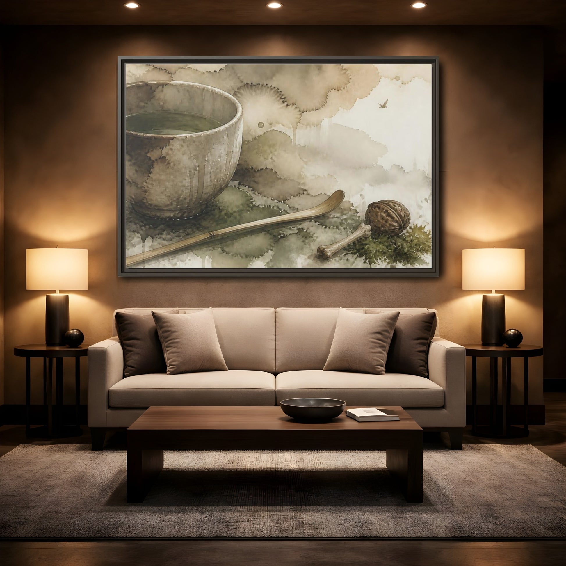 Mockup 2. Tea Bowl And Scoop shown as framed canvas print