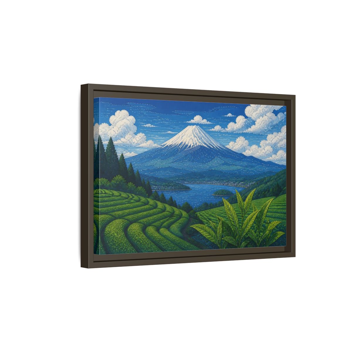 Side Mockup 5. Tea Terraces Beneath Mount Fuji shown as framed canvas print