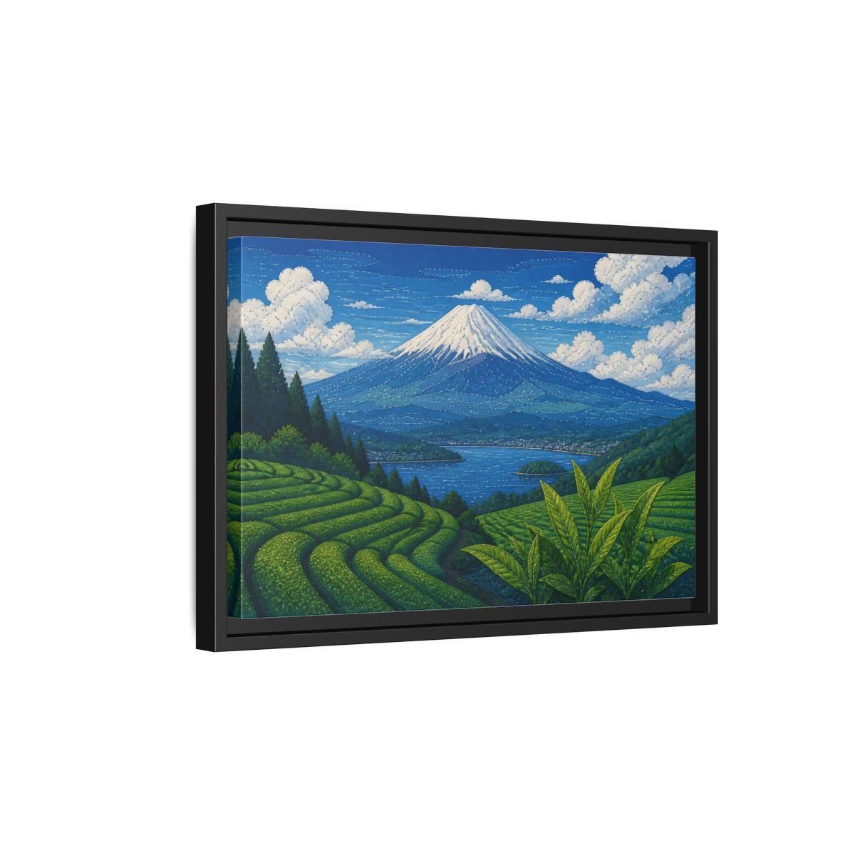 Side Mockup 6. Tea Terraces Beneath Mount Fuji shown as framed canvas print