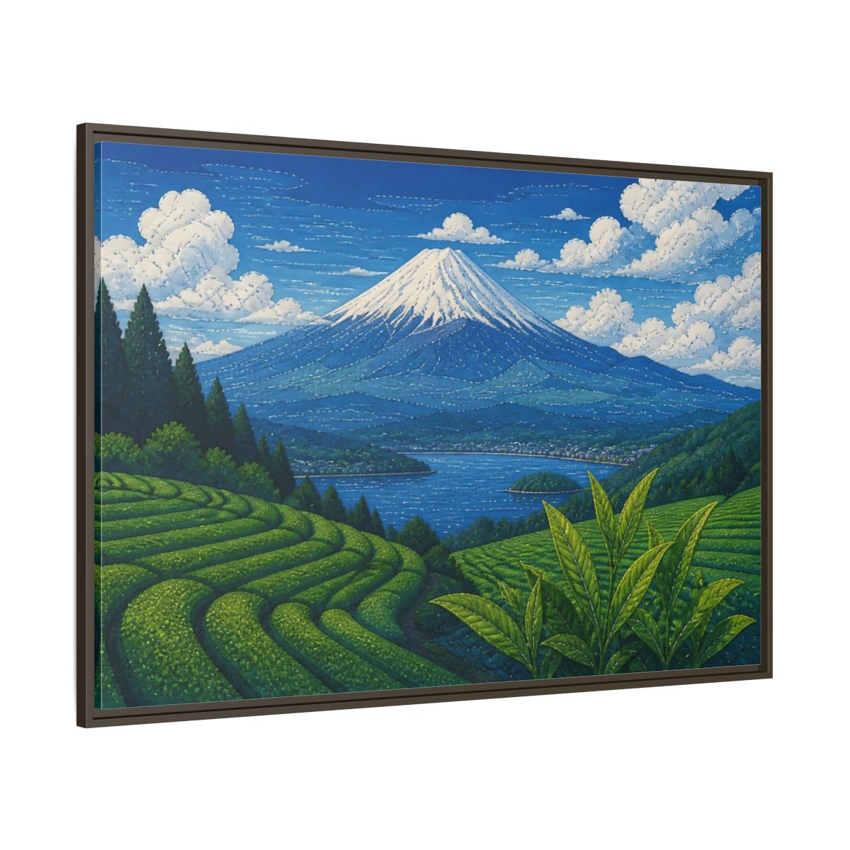 Side Mockup 8. Tea Terraces Beneath Mount Fuji shown as framed canvas print
