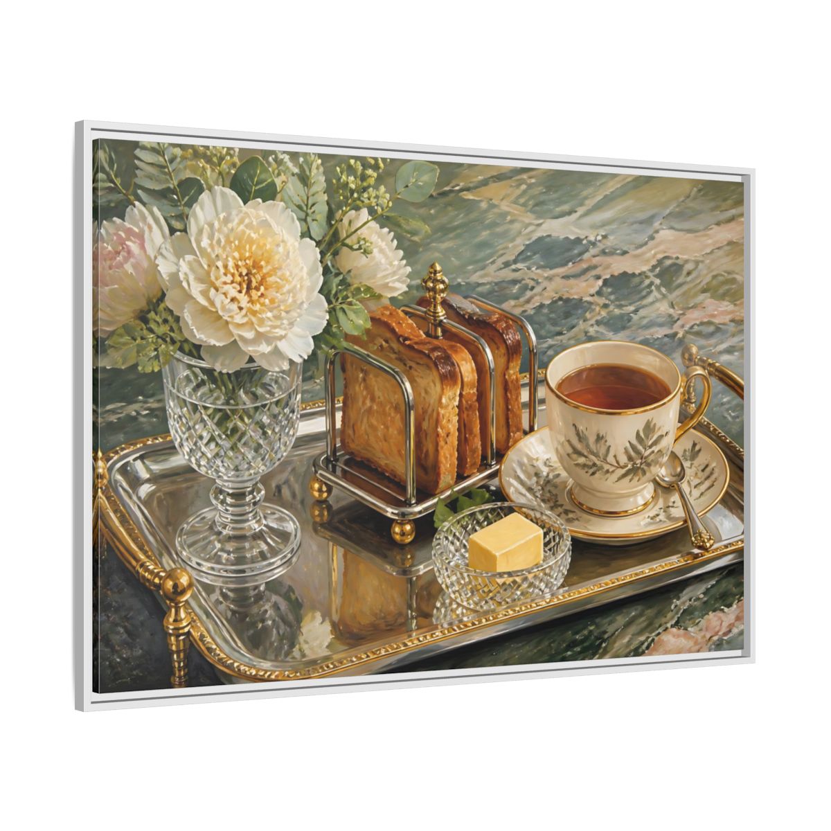 Side Mockup 7. Tea Tray With Toast shown as framed canvas print