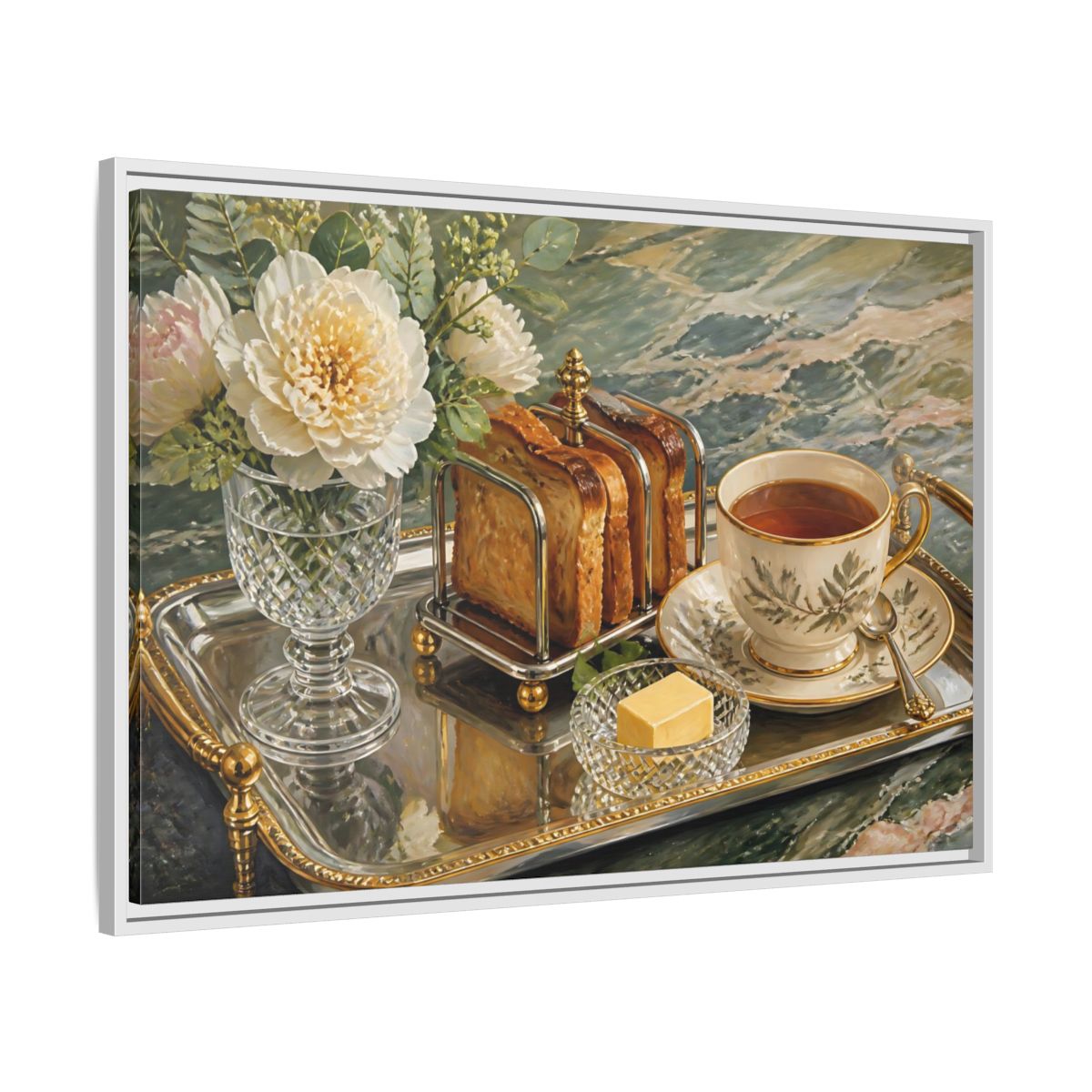 Side Mockup 9. Tea Tray With Toast shown as framed canvas print