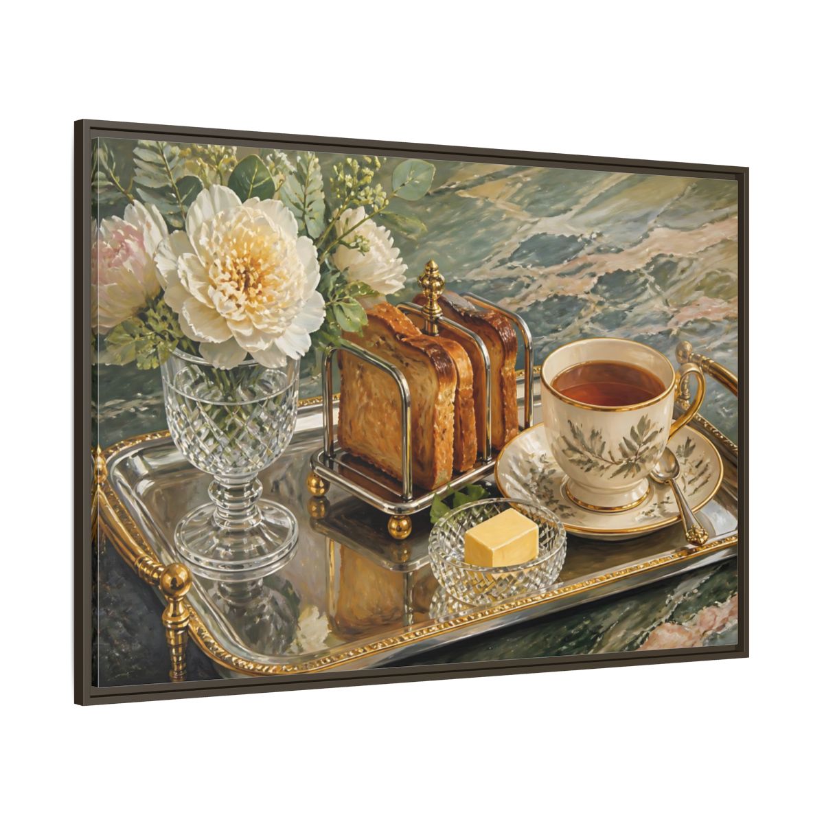 Side Mockup 8. Tea Tray With Toast shown as framed canvas print