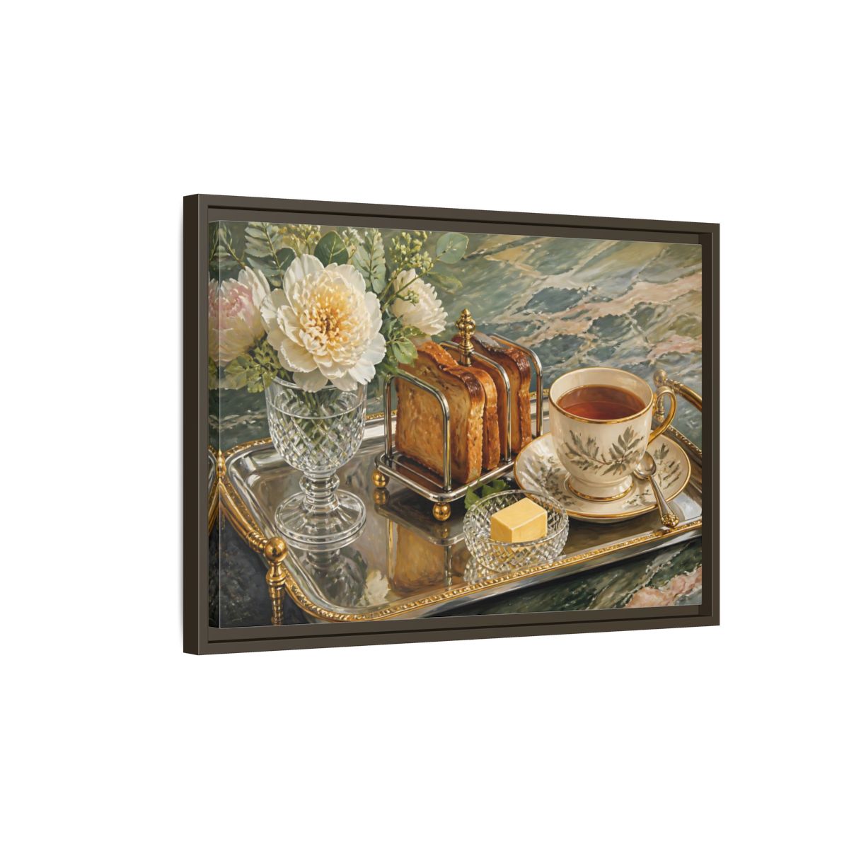 Side Mockup 2. Tea Tray With Toast shown as framed canvas print