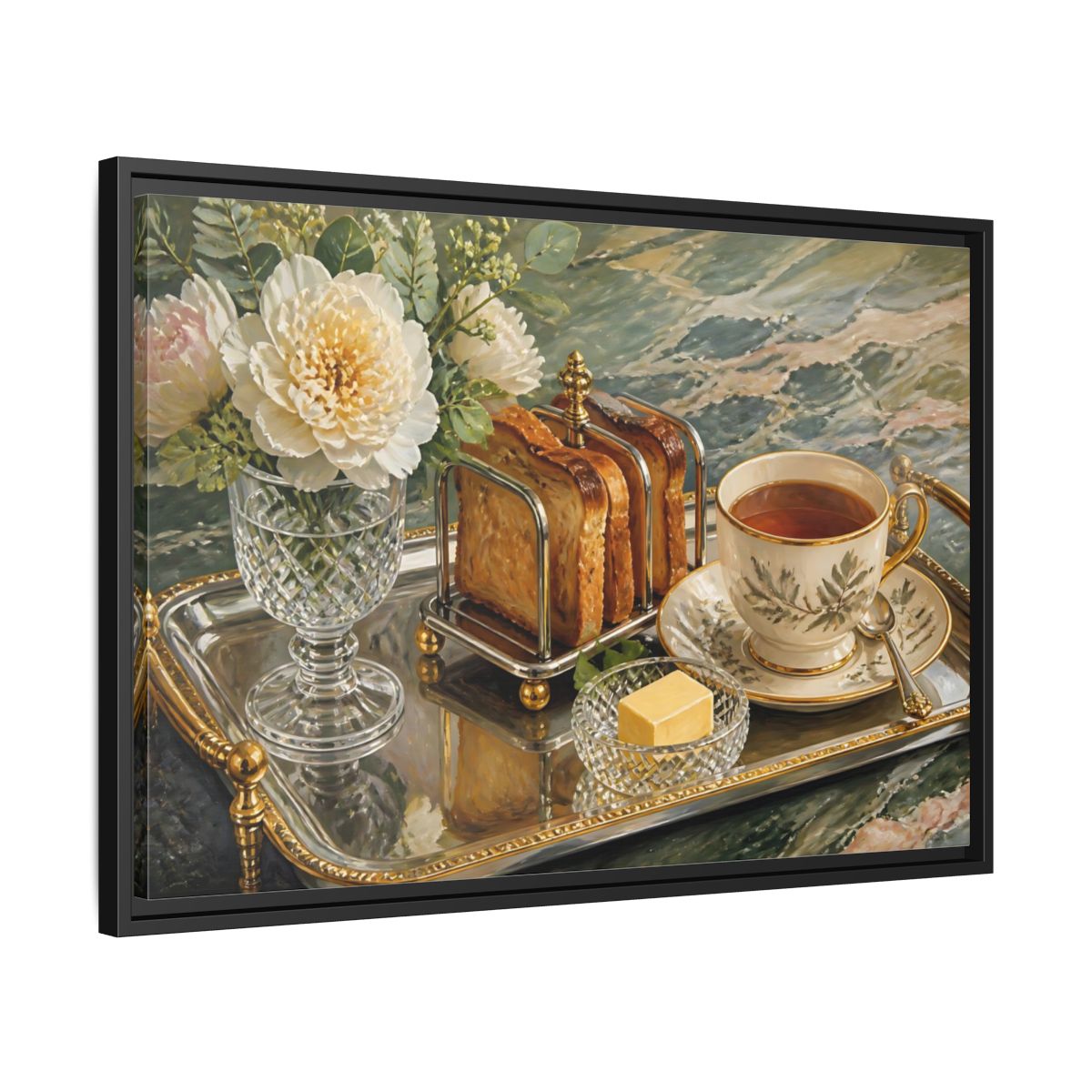 Side Mockup 14. Tea Tray With Toast shown as framed canvas print