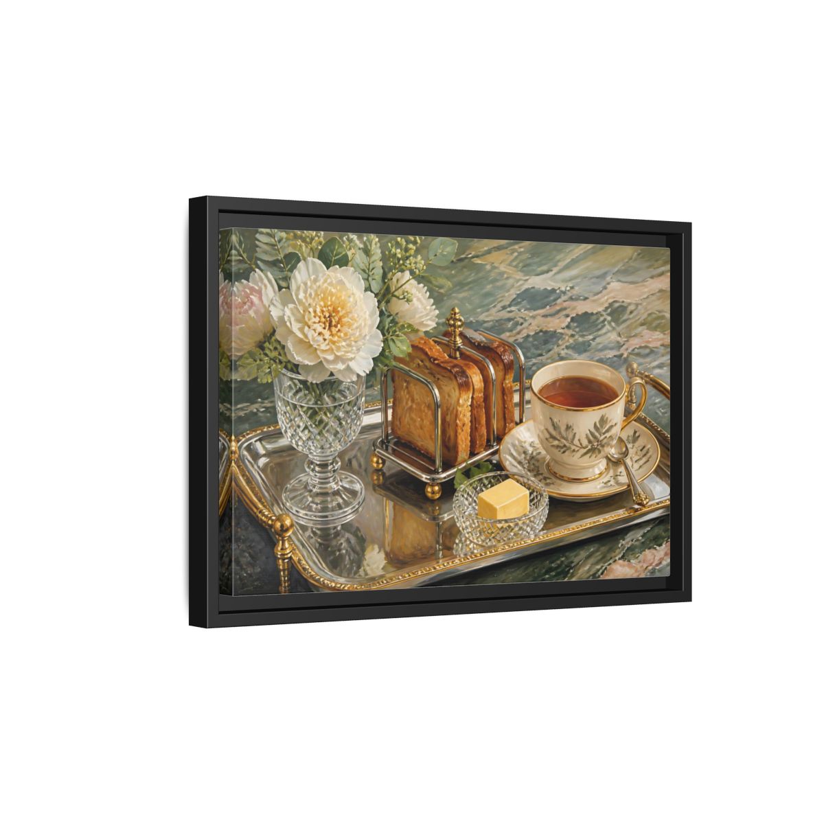 Side Mockup 6. Tea Tray With Toast shown as framed canvas print