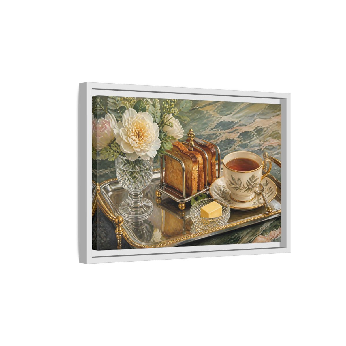 Side Mockup 4. Tea Tray With Toast shown as framed canvas print
