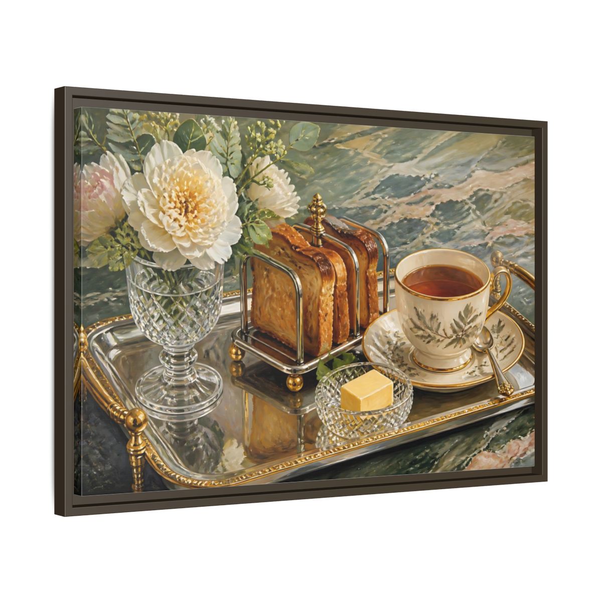 Side Mockup 11. Tea Tray With Toast shown as framed canvas print