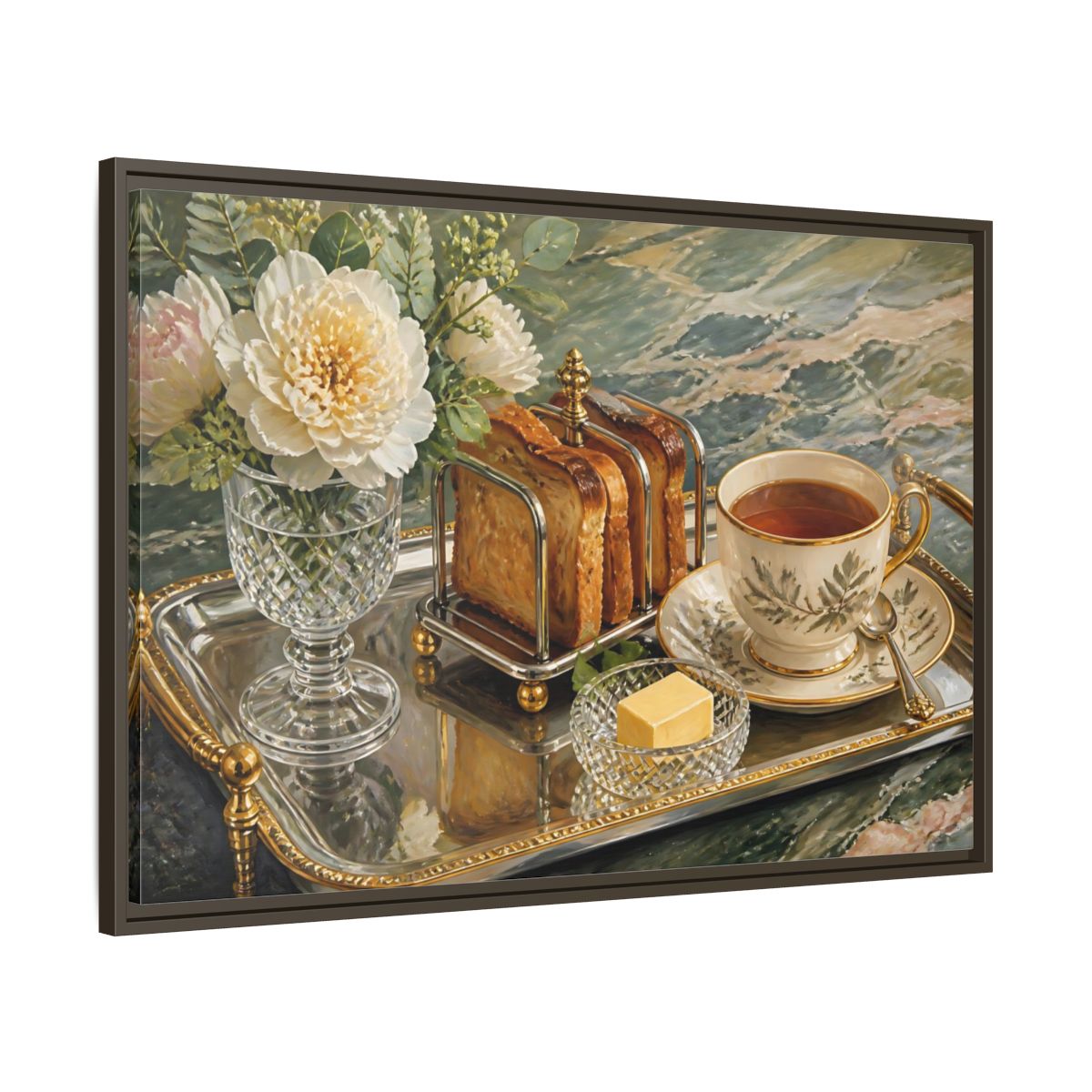 Main Mockup. Tea Tray With Toast shown as framed canvas print