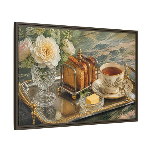 Main Mockup. Tea Tray With Toast shown as framed canvas print