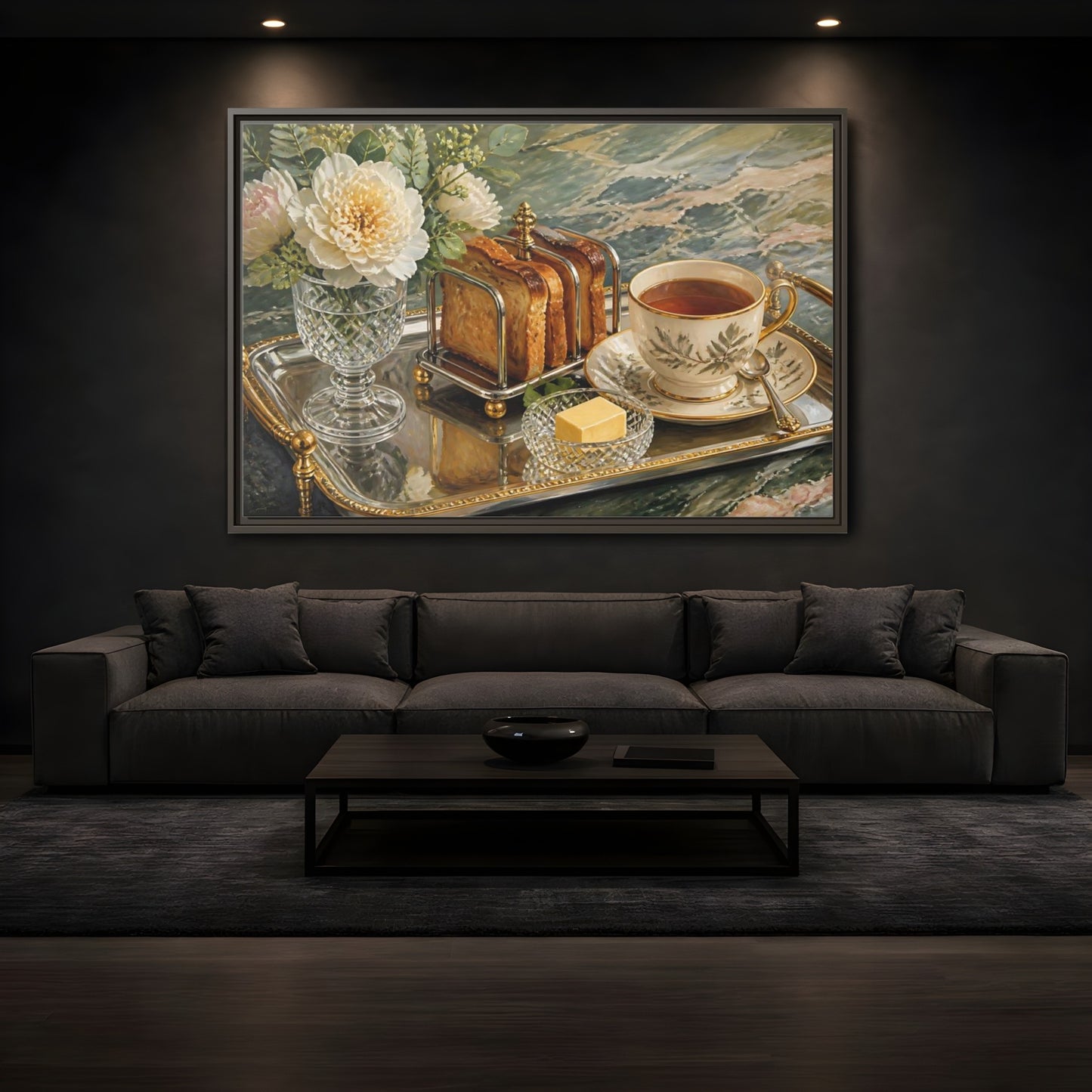 Mockup 3. Tea Tray With Toast shown as framed canvas print